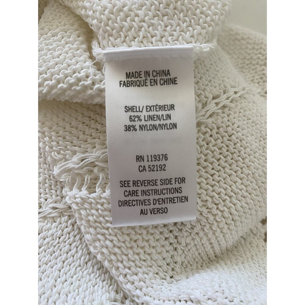 HELMUT LANG Fractured Lace Short Drop Sleeve Linen Sweater Top Blouse White M - Picture 10 of 10